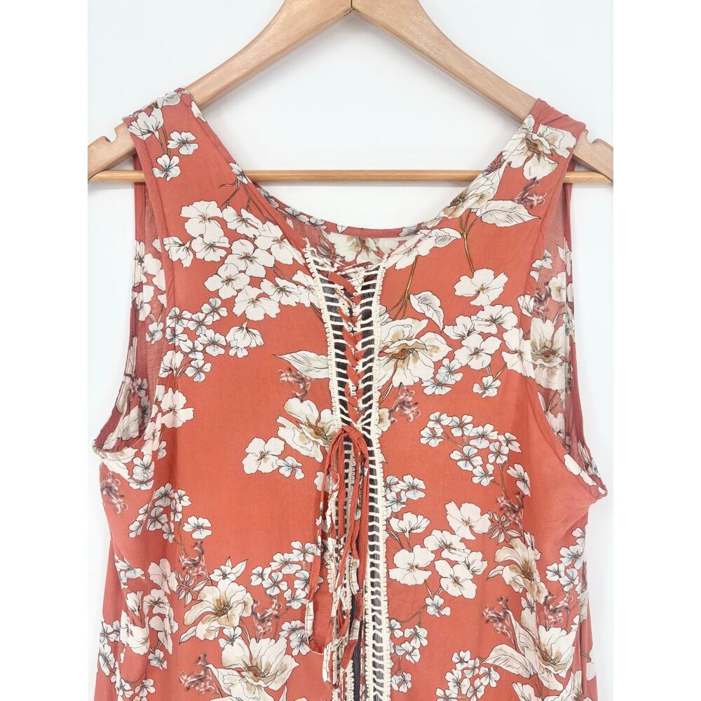 Cupio Layered Floral Print Lace-Up Back Tank Size XL